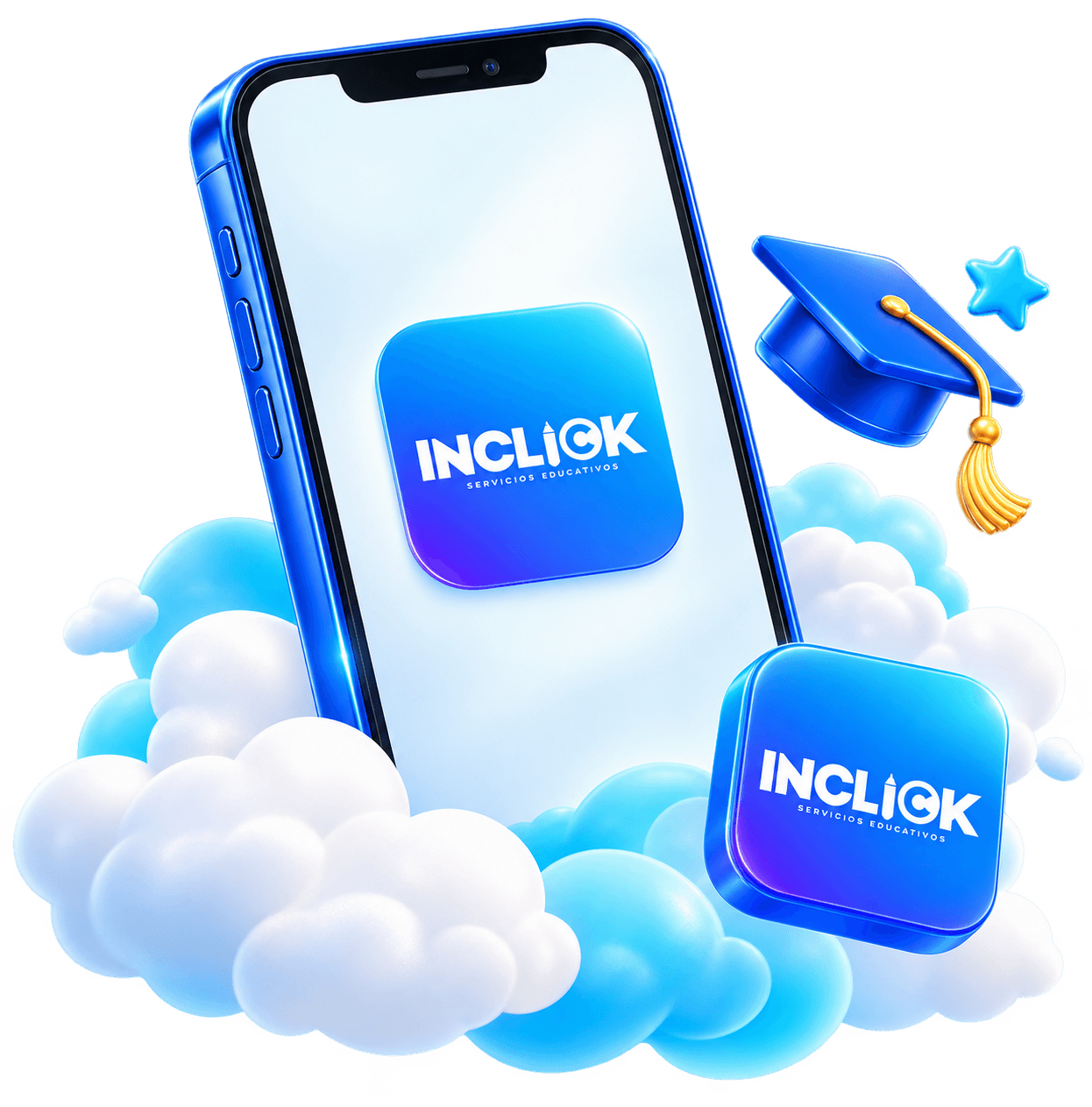 Ilustración de la app oficial de Inclick sobre un cielo de nubes